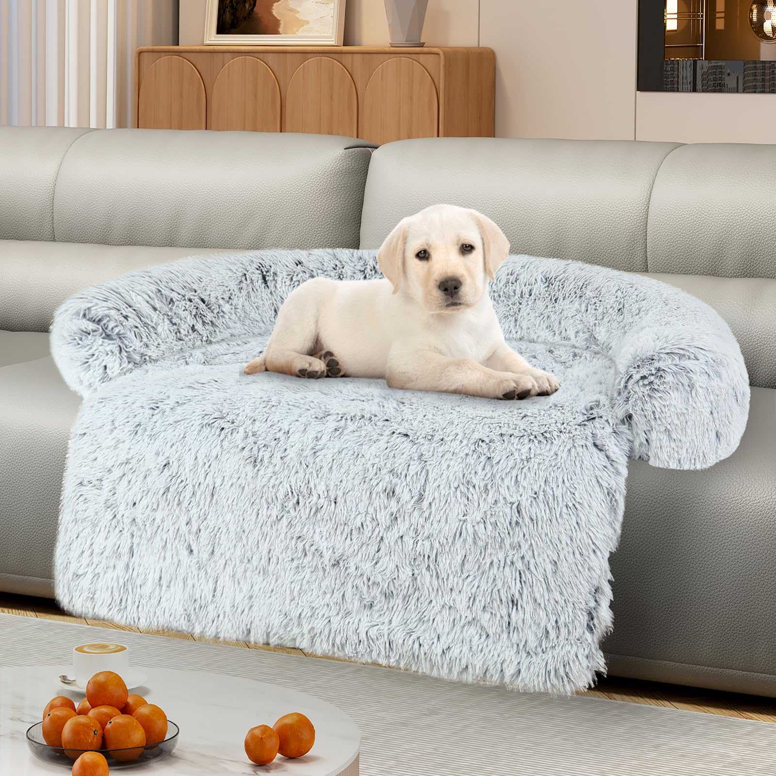 Luxurious Dog Couch Bed Protector for Dogs Memory Foam, Removable Fluffy Plush Pet Couch Cover for Dogs Washable, Calming Dog Sofa Beds, Waterproof Couch Protector, Pet Beds Mats for Couch(L)