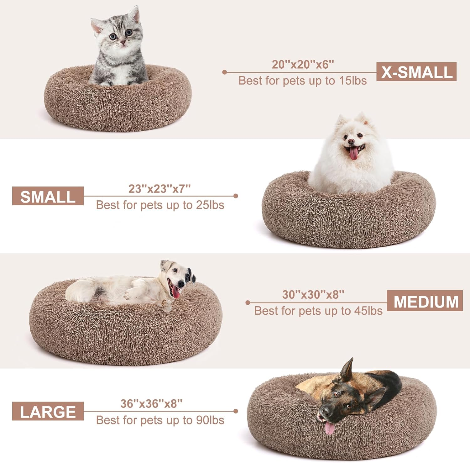 MIXJOY Ultra Soft & Comfortable Donut Cuddler Round Dog & Cat Bed (30'', Brown)