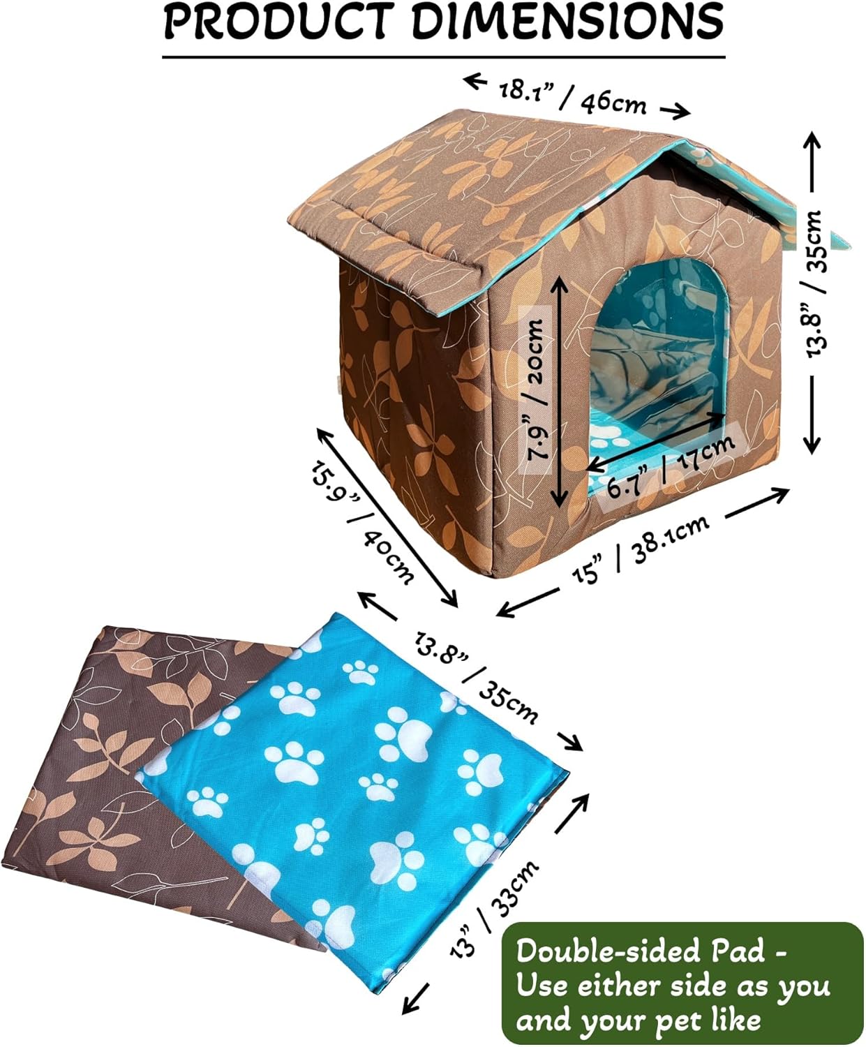 Outdoor Indoor Winter Pet House with Self Warming Pad & Transparent Curtain, Weatherproof Heat Insulated Shelter Enclosure for Cats Dogs Rabbits, Portable Collapsible Waterproof Tent for Feral Animals