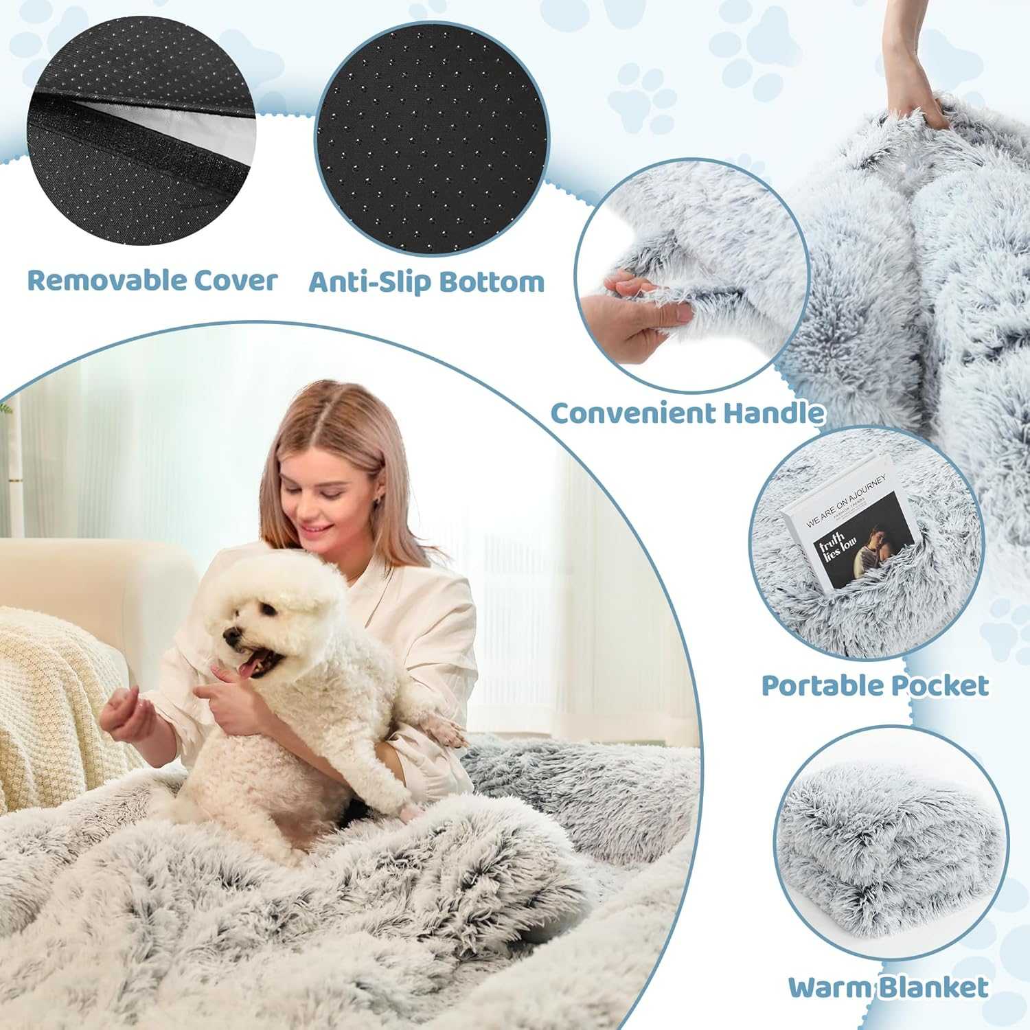 Human Dog Bed for Adults, 46 x 10 x 76 Long Human Size Dog Bed, Removable Cover, Orthopedic Design, [Light Grey]
