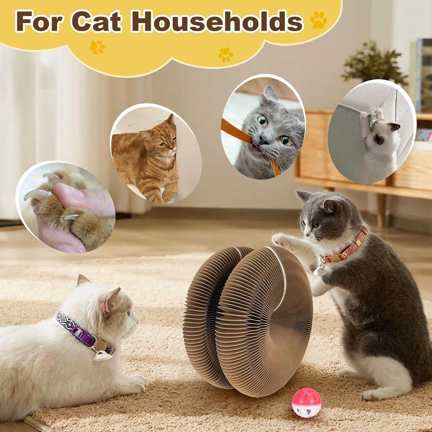 2PACK Kitty Kurlz Cat Toy, Magic Organ Cat Scratching Board with a Ball, Snufflepaw Accordion for Cats, Interactive Recyclable Scratching Pads for Indoor Cats