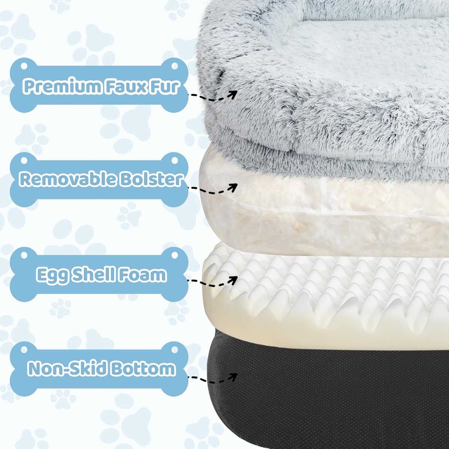 Human Dog Bed for Adults, 46 x 10 x 76 Long Human Size Dog Bed, Removable Cover, Orthopedic Design, [Light Grey]