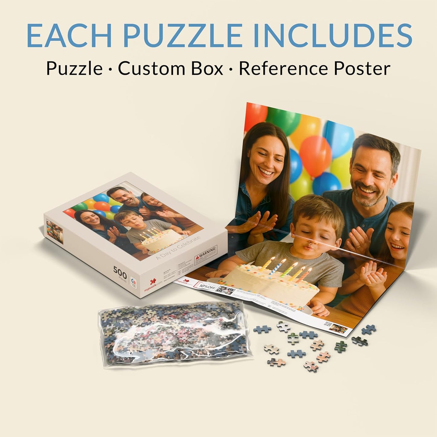 MyPuzzle Custom Photo Puzzle - Personalized Jigsaw Puzzle Made from Your Own Picture, Ideal Gift for Birthdays, Mother's Day, Valentine's Day