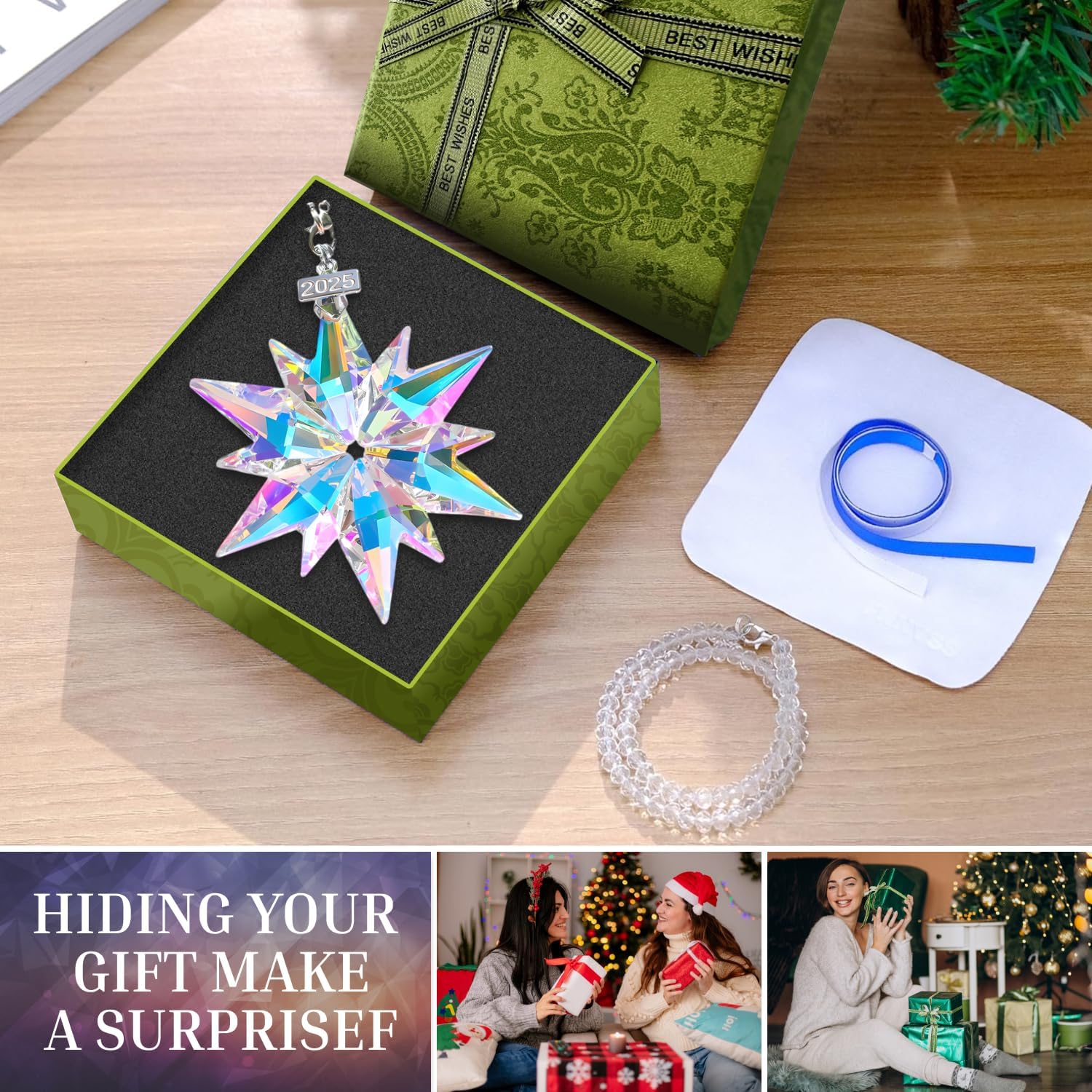 2025 Crystal Christmas Ornaments Snowflake Stars - Sparkly Crystal Ornaments for Christmas Tree, Bling Butterfly Christmas Ornaments for Women Girls