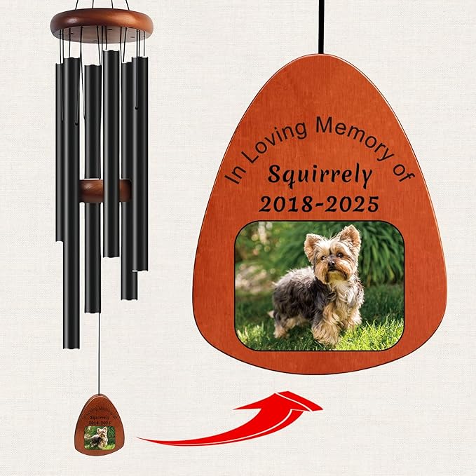 Personalized Pet Memorial Wind Chime with Photo – Custom Dog & Cat Remembrance Gift, Sympathy Gift for Pet Loss