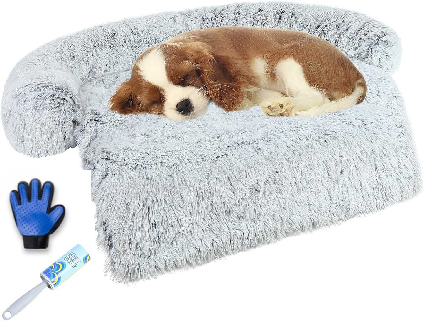 Luxurious Dog Couch Bed Protector for Dogs Memory Foam, Removable Fluffy Plush Pet Couch Cover for Dogs Washable, Calming Dog Sofa Beds, Waterproof Couch Protector, Pet Beds Mats for Couch(L)