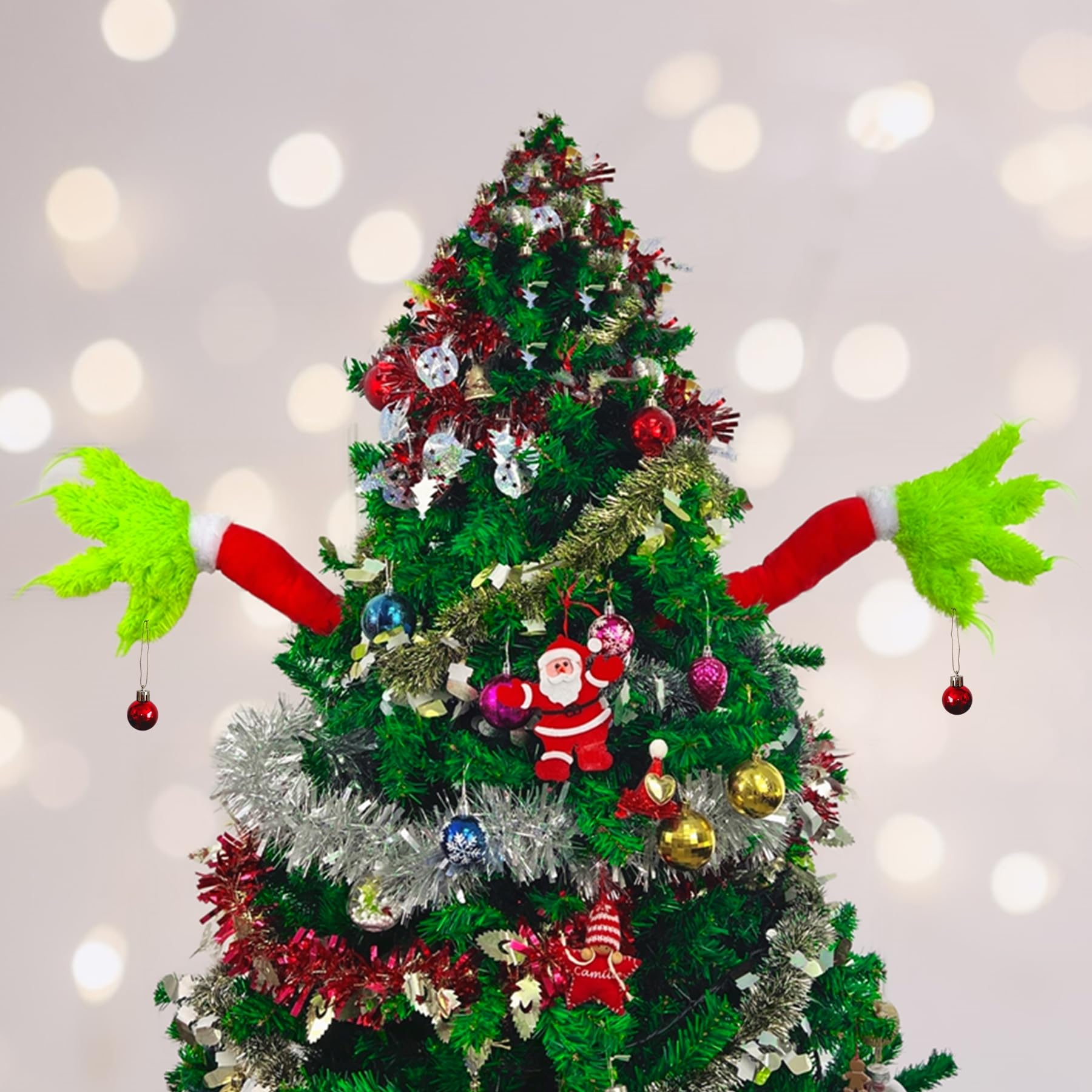 Christmas Elf Body Tree Decorations, 20.5 inche Green Monster on The Window, Pose-able Christmas Stuffed Leg for Christmas Tree Wall Door and Windows Ornament (20.5x9.2 inch, Legs with Suction Cups)