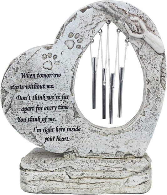 Heart Shaped Paw Print Pet Memorial Stone - Dog Grave Marker for Loss of Pet