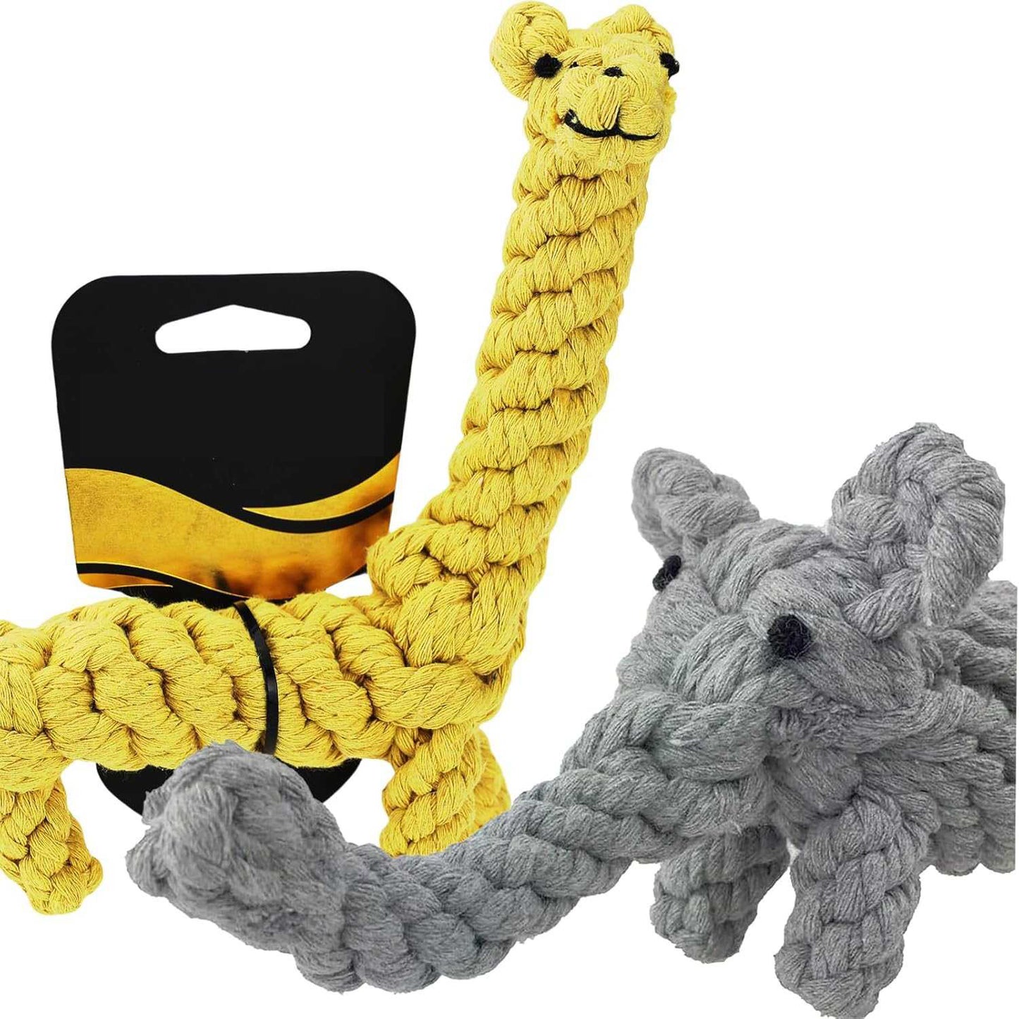 Puppy Dog Rope Toy for Teeth Cleaning, Chew-Proof Dental Care & Interactive Training Reward, Elephant & Yellow Giraffe for Small & Medium Dogs