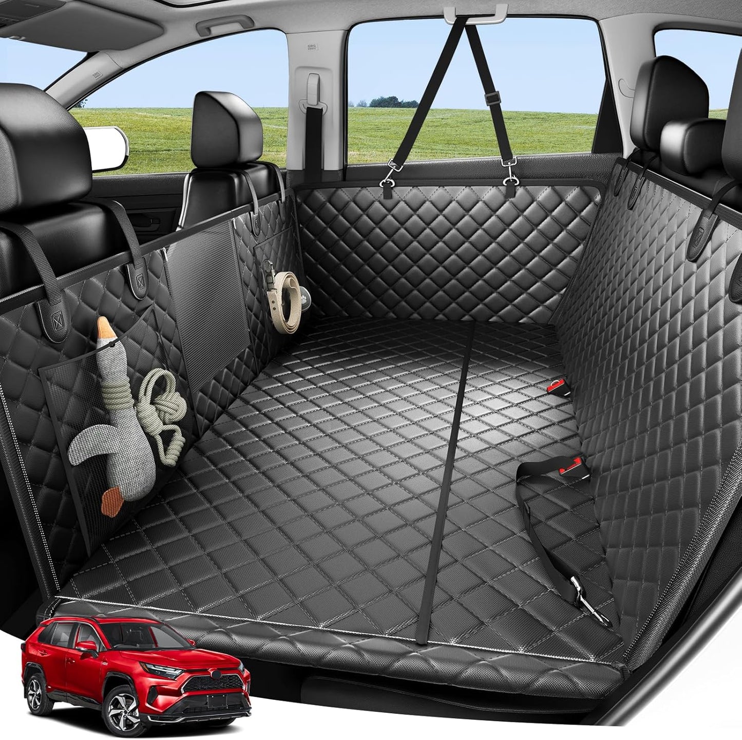 Dog Car Seat Cover, 3 Hard Panels, 400lbs, Waterproof, Backseat Extender, Large Dogs, 600D Heavy Nonslip