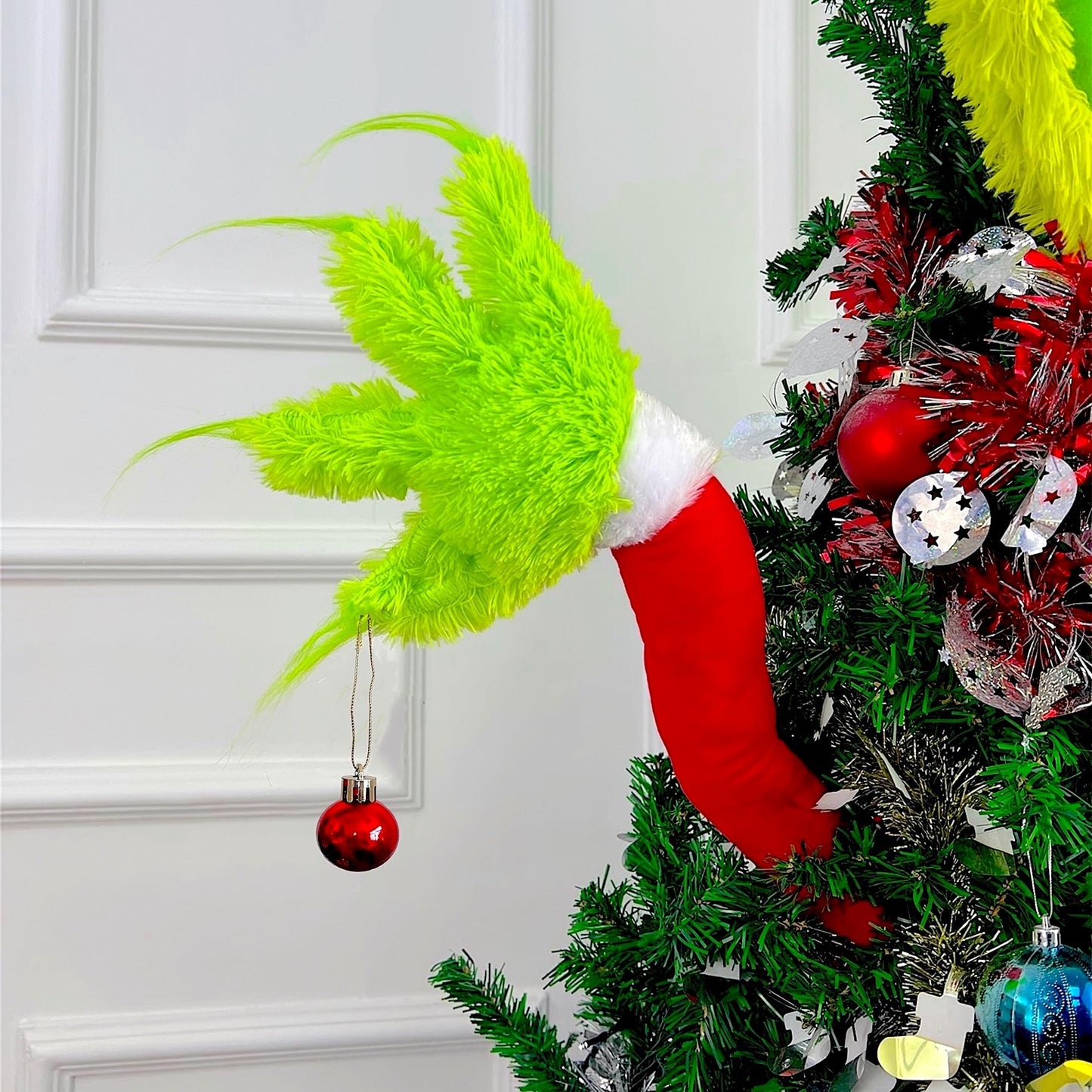 Christmas Elf Body Tree Decorations, 20.5 inche Green Monster on The Window, Pose-able Christmas Stuffed Leg for Christmas Tree Wall Door and Windows Ornament (20.5x9.2 inch, Legs with Suction Cups)