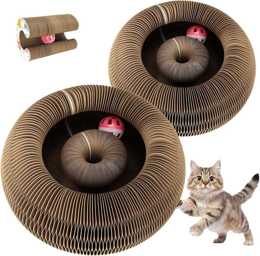 2PACK Kitty Kurlz Cat Toy, Magic Organ Cat Scratching Board with a Ball, Snufflepaw Accordion for Cats, Interactive Recyclable Scratching Pads for Indoor Cats