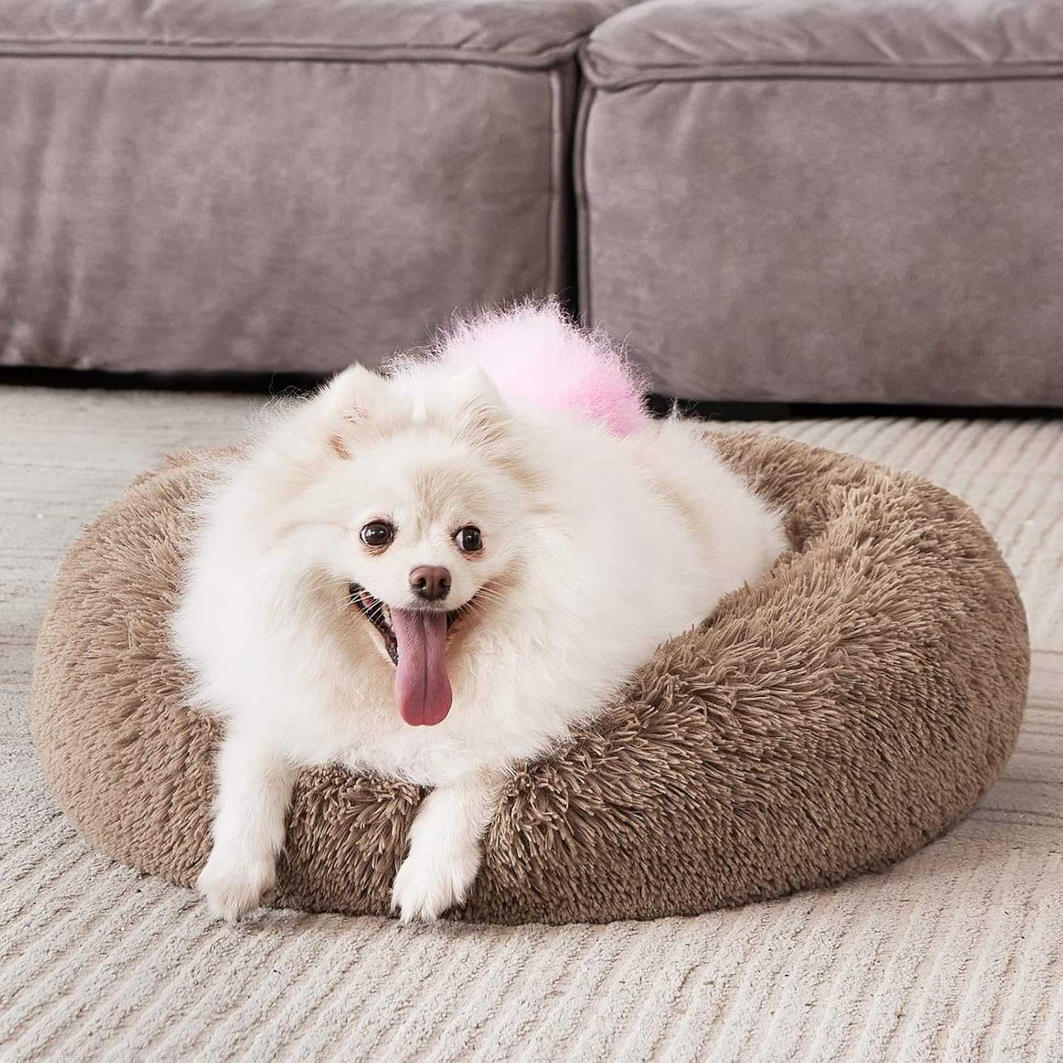 MIXJOY Ultra Soft & Comfortable Donut Cuddler Round Dog & Cat Bed (30'', Brown)