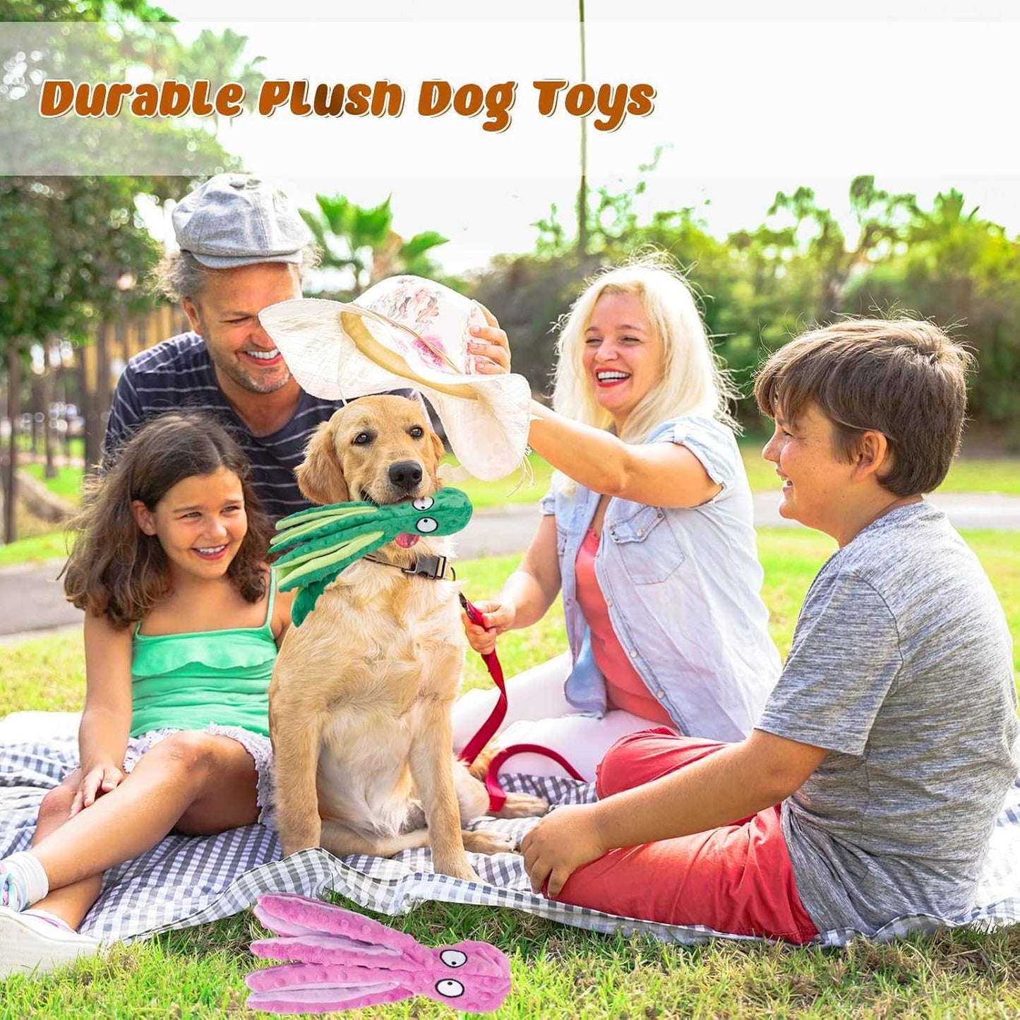 3 Pack Dog Toys for Small Dogs, Medium Dogs, Large Dogs, Puppy Teething Chew Toys, aggressive chewers, No Stuffing Crinkle Plush Dog Toys, Dog Squeaky Octopus Toys