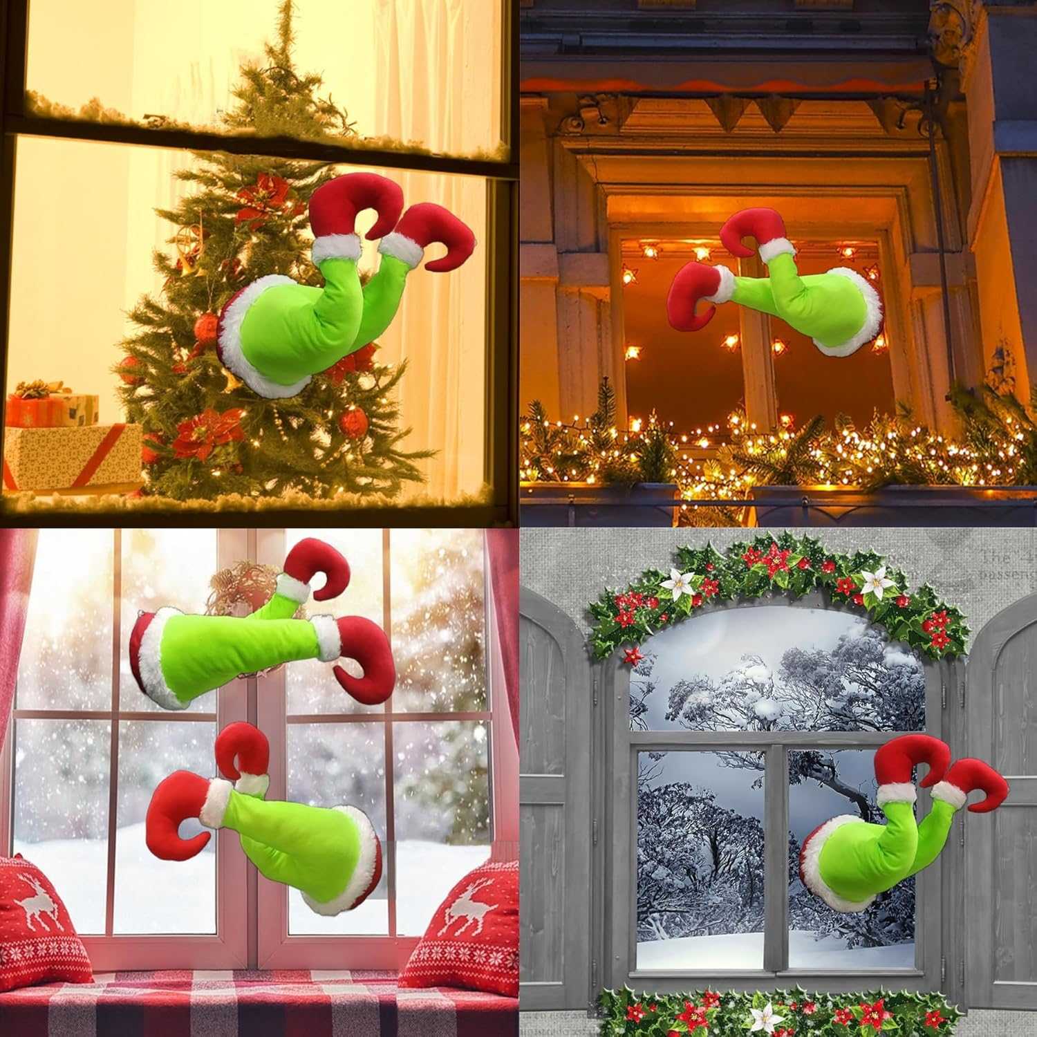 Christmas Elf Body Tree Decorations, 20.5 inche Green Monster on The Window, Pose-able Christmas Stuffed Leg for Christmas Tree Wall Door and Windows Ornament (20.5x9.2 inch, Legs with Suction Cups)