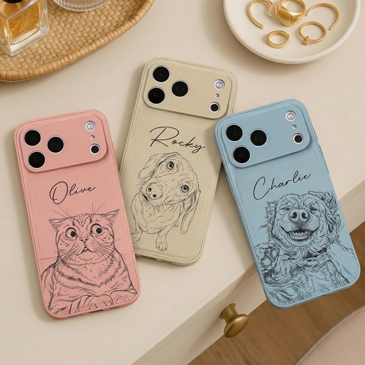 Personalized Leather Phone Case with Custom Pet Portrait — A Meaningful Gift for Dog & Cat Lovers