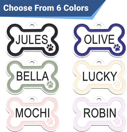 PetTags Stainless Steel Pet ID Bone Round and Heart Shaped Tags with Enamel Paw Design, Personalized Dog and Cat Tags
