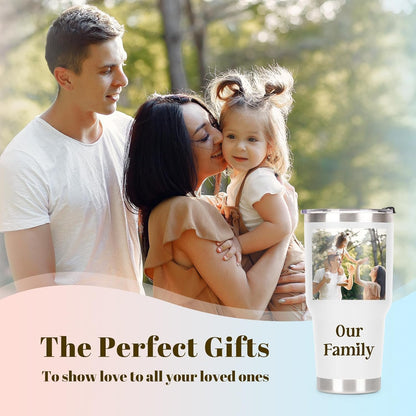 Personalized Coffee Tumbler, Custom Mugs with Pictures Text Name Logo, 30oz Stainless Steel Personalized Mug Cup