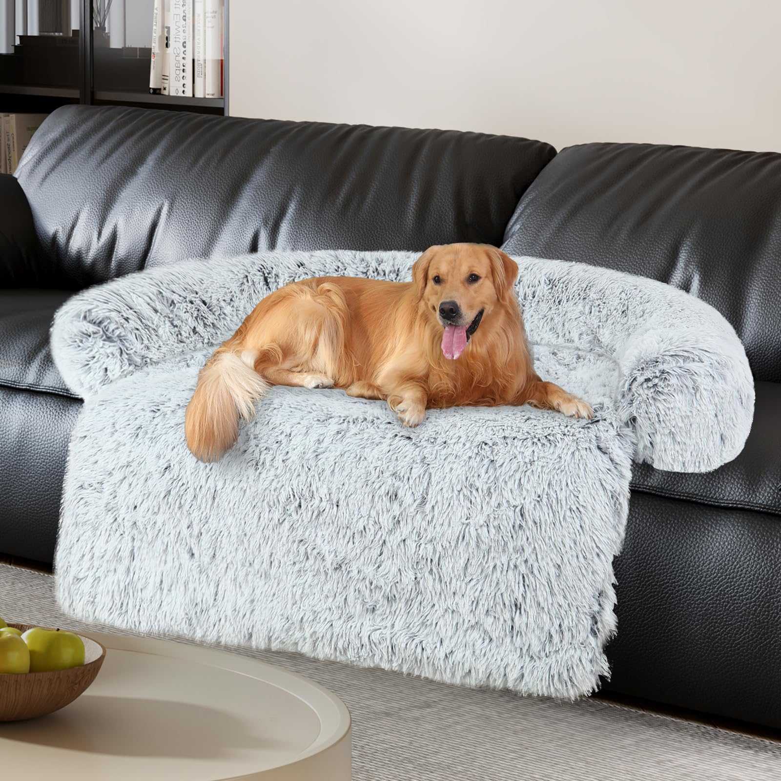 Luxurious Dog Couch Bed Protector for Dogs Memory Foam, Removable Fluffy Plush Pet Couch Cover for Dogs Washable, Calming Dog Sofa Beds, Waterproof Couch Protector, Pet Beds Mats for Couch(L)