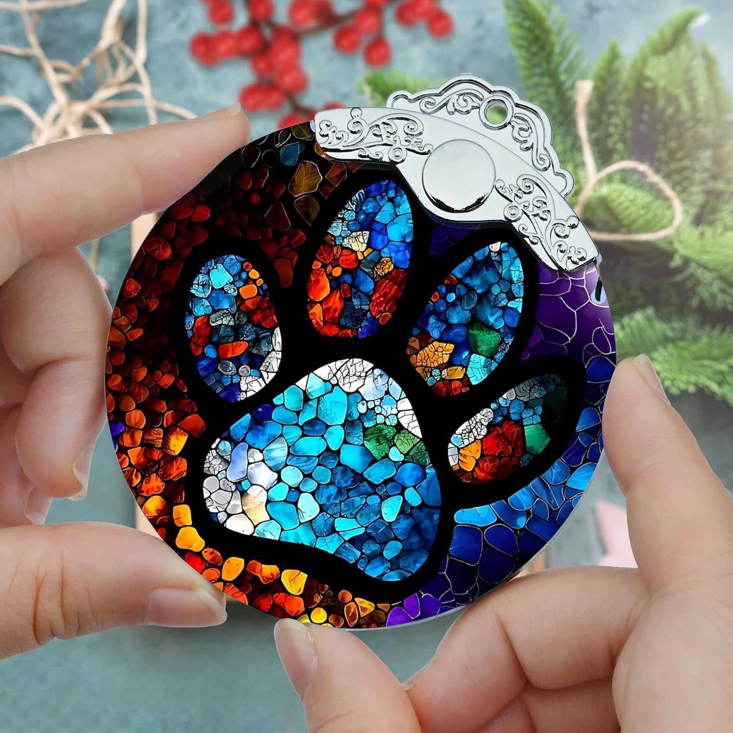 Stained Glass Christmas Ornaments, Jocidea Pet Ornaments for Christmas Tree, Christmas Tree Decor, Pet Lovers Gifts, Holiday Decor and Xmas Gifts Ideas