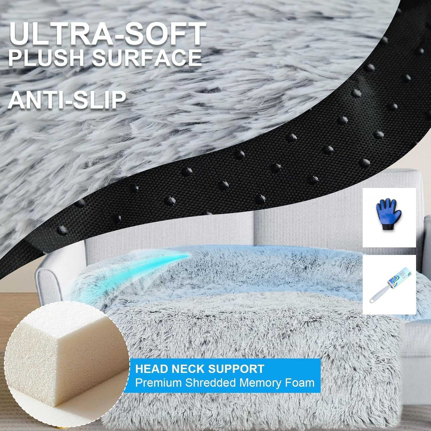 Luxurious Dog Couch Bed Protector for Dogs Memory Foam, Removable Fluffy Plush Pet Couch Cover for Dogs Washable, Calming Dog Sofa Beds, Waterproof Couch Protector, Pet Beds Mats for Couch(L)