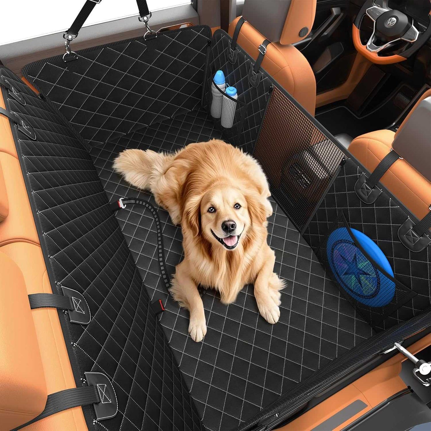 Dog Car Seat Cover, 3 Hard Panels, 400lbs, Waterproof, Backseat Extender, Large Dogs, 600D Heavy Nonslip
