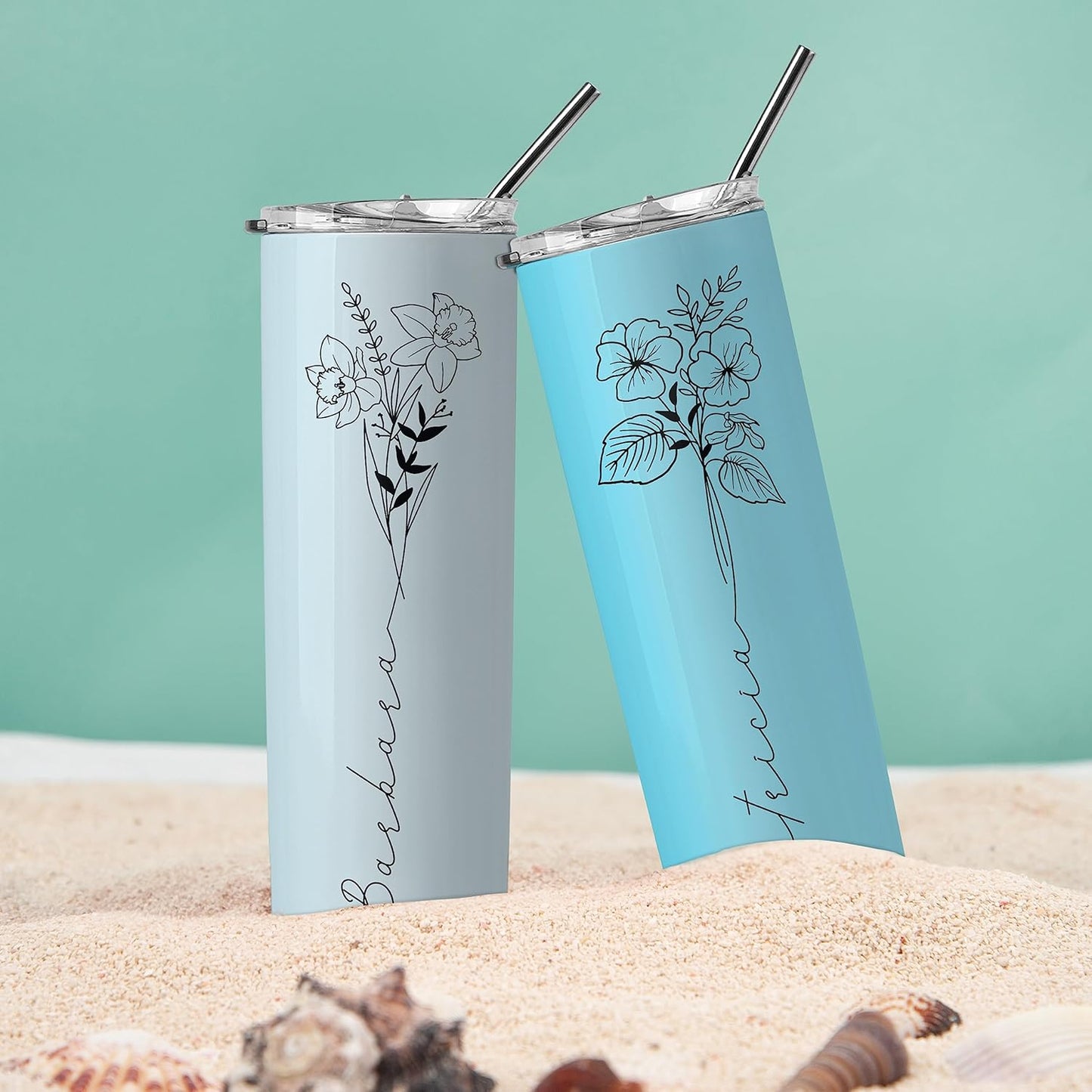 Birthday Gifts for Women, Personalized Tumblers with Birth Flower and Name, 10 Colors - 20 Oz, Skinny Tumblers for Women