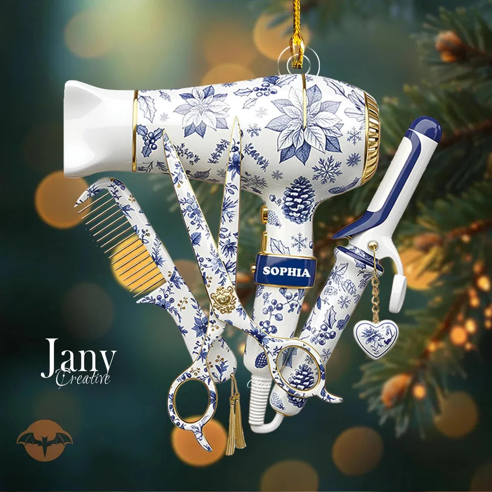 Custom Name Hairstylist Christmas Ornament, Hairdresser Gift, Hair Stylist Gift, Christmas Gifts for Hairstylist, Hairdresser Ornament Gift