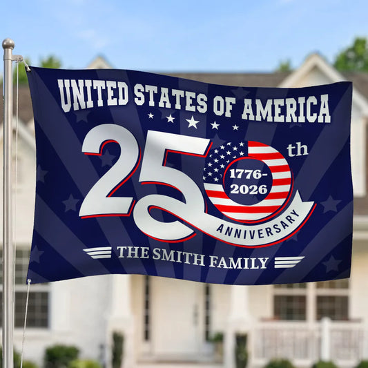 United States Of America 250 House Flag with Family Name - Personalized 4th of July Gifts