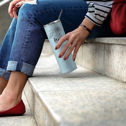 Birthday Gifts for Women, Personalized Tumblers with Birth Flower and Name, 10 Colors - 20 Oz, Skinny Tumblers for Women