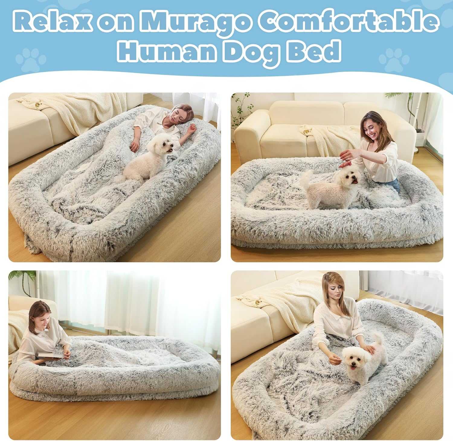 Human Dog Bed for Adults, 46 x 10 x 76 Long Human Size Dog Bed, Removable Cover, Orthopedic Design, [Light Grey]
