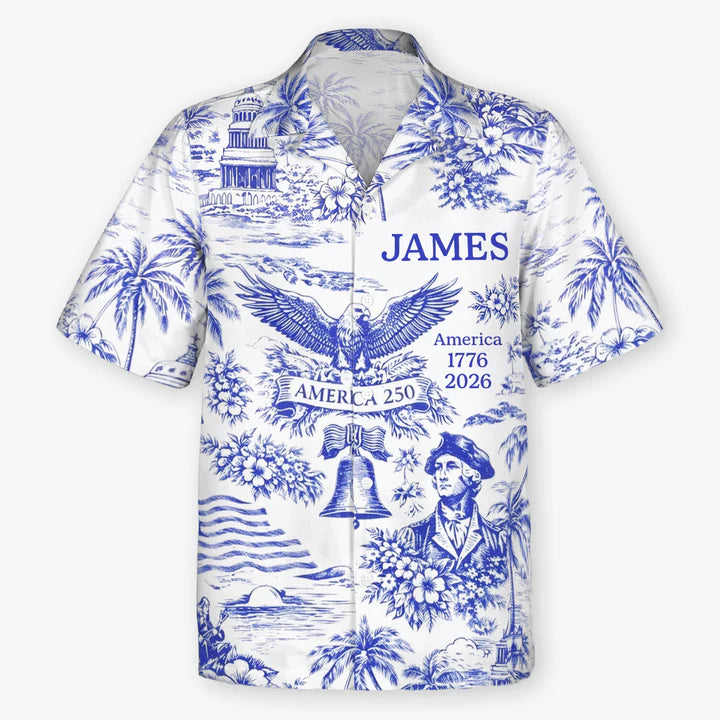 Patriotic America 250 Hawaiian Shirt – Personalized 1776–2026 250 Years of Freedom Shirt, Custom Name 4th of July Gift for Men
