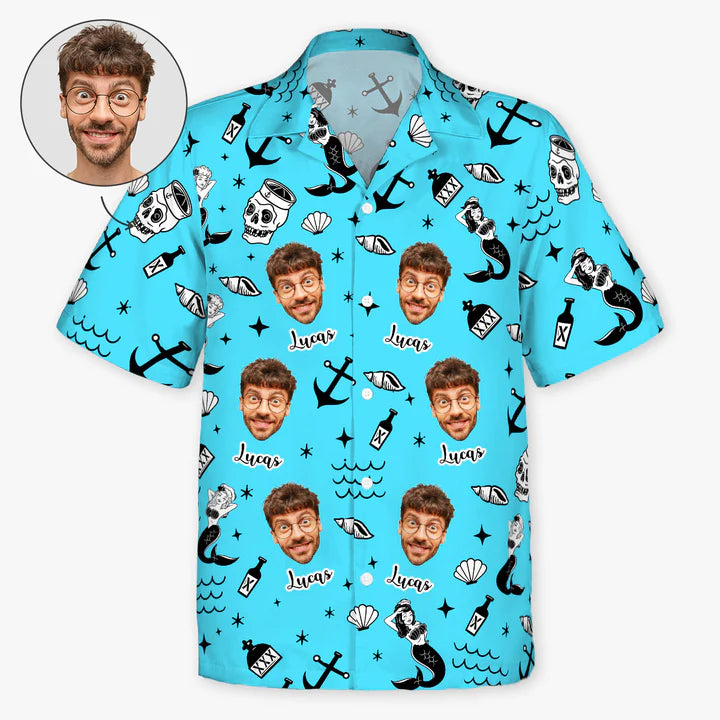 Strandgesichtsfoto Hawaiianisches Hemd – Personalisierte Sommergeschenke