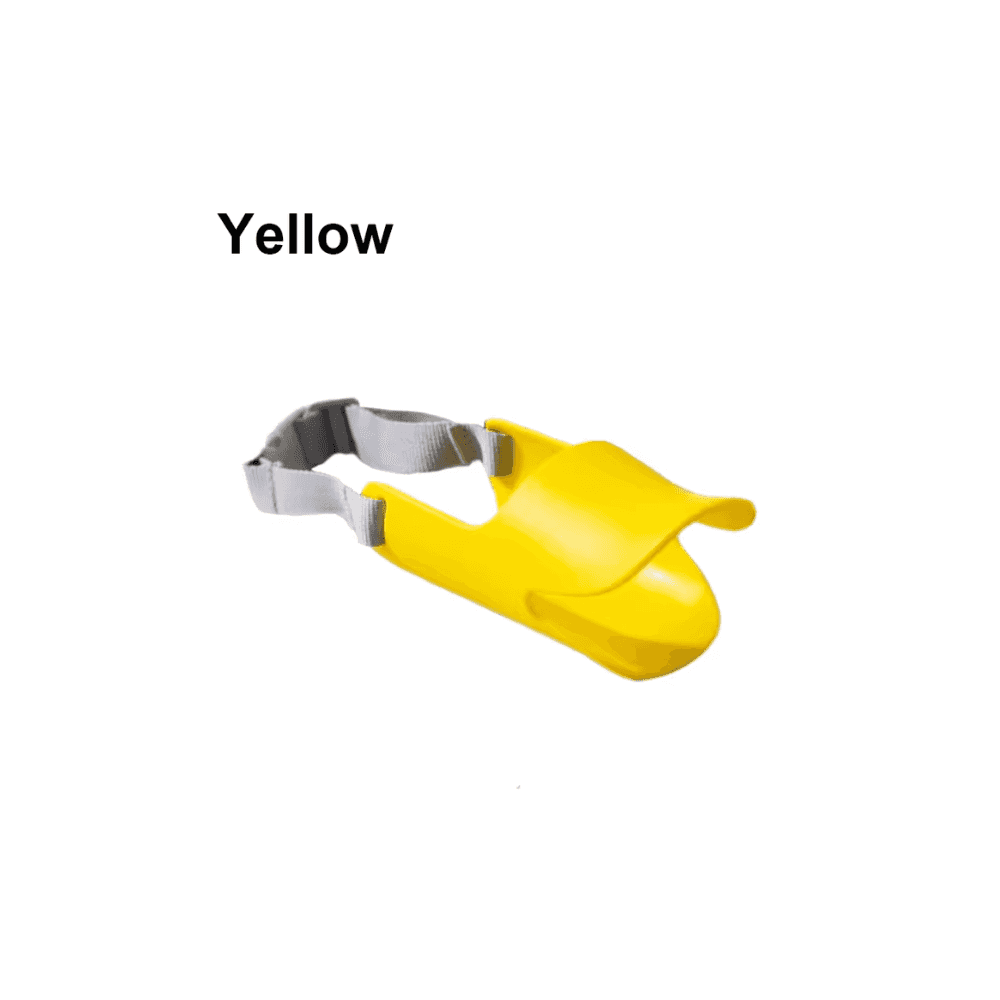 Dogs Anti Bite Stop yellow muzzle with ergonomic duck-bill shape. Lightweight and breathable for safe pet training and control.