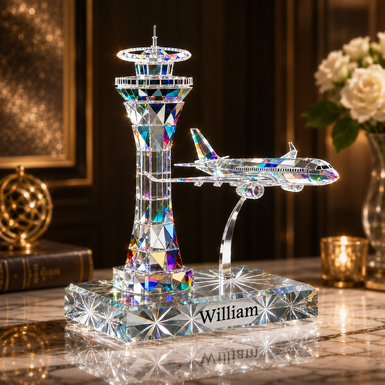 Personalized Air Traffic Control Tower 3D Effect Acrylic Plaque with Custom Name, Aviation Gift for Pilot, Airplane Desk Decor, Crystal Display