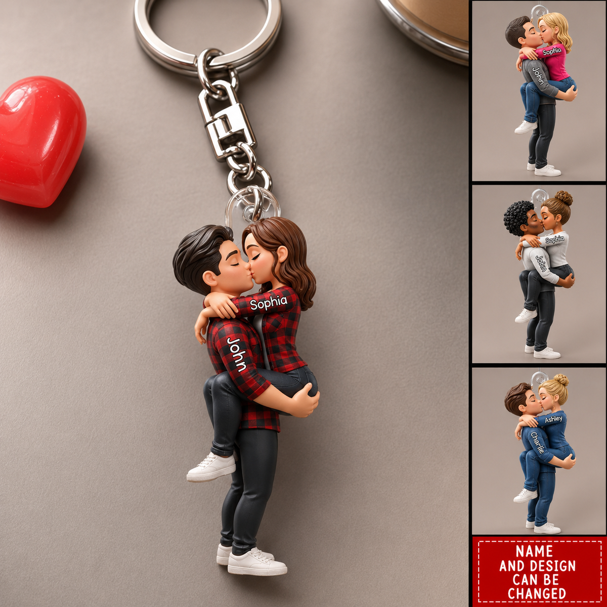 Personalized Kissing 3D Effect Couple Acrylic Keychain, Custom Couple Hug Keychain with Names, Romantic Anniversary Gift for Him & Her