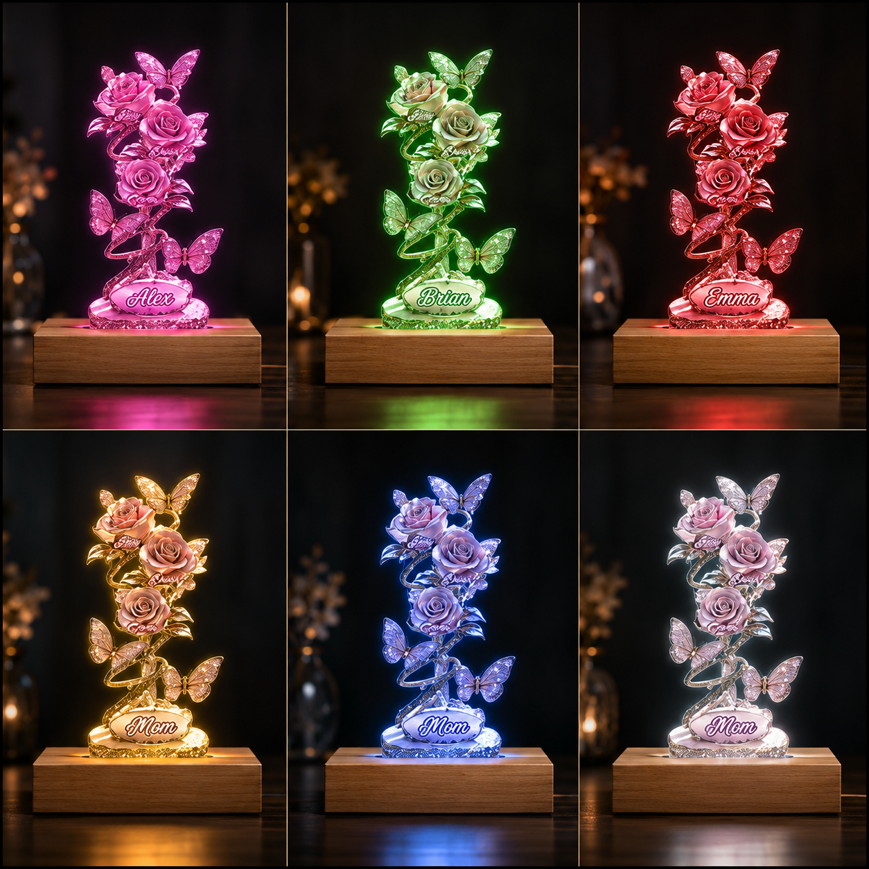 Personalisierte Acrylplatte „Mein Garten“ für Mama, Oma – individuelles Blumen-Nachtlicht