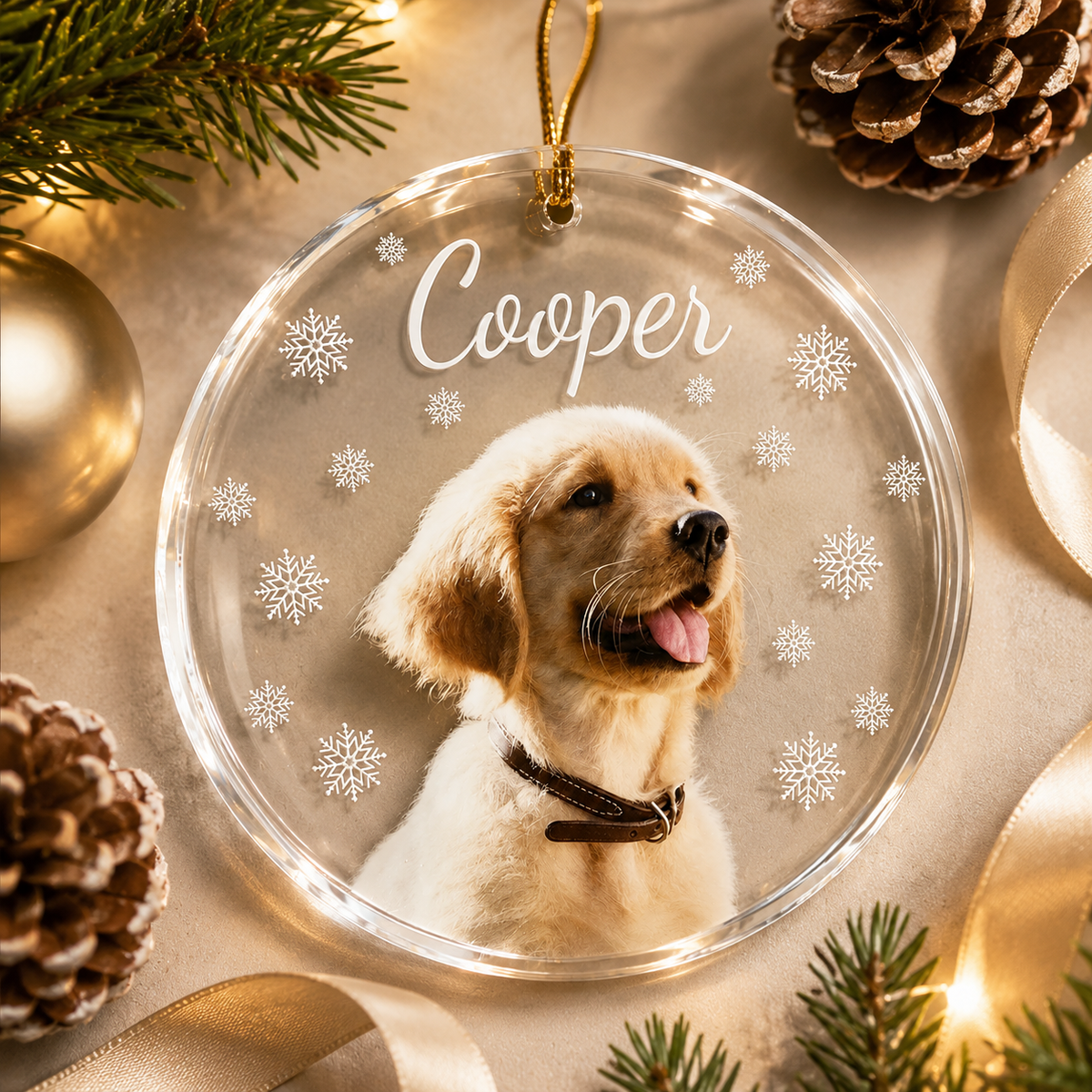 Custom Pet Photo Christmas Ornament, Personalized Acrylic Snowflake Ornament, Custom Dog & Cat Christmas Tree Decoration