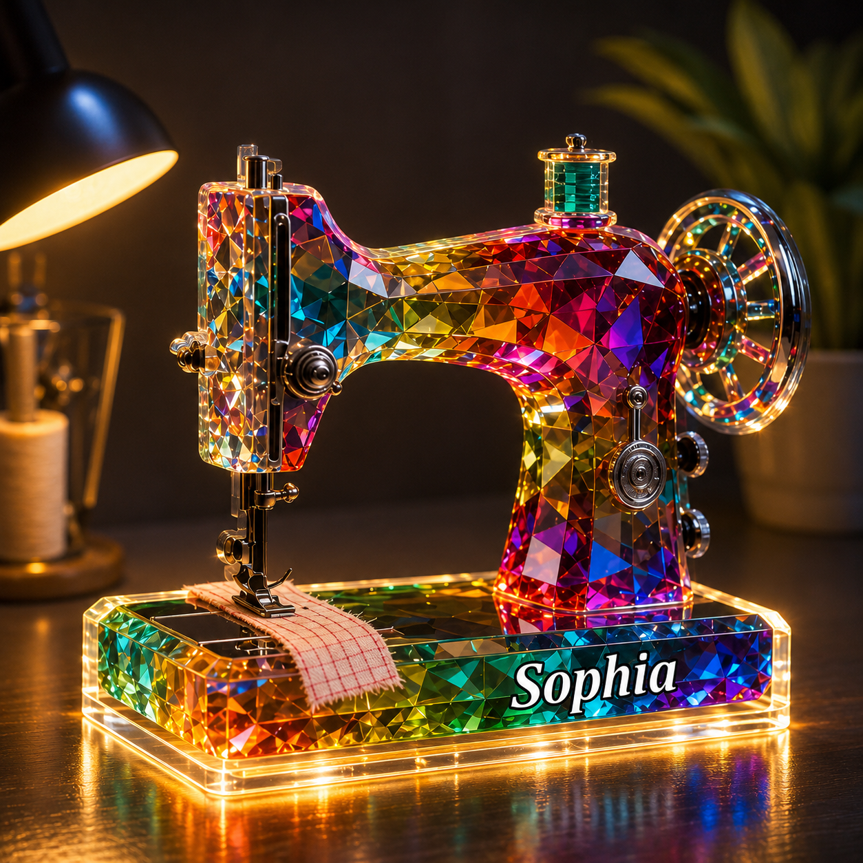 Stained Glass Sewing Machine Personalized 3D Effect Acrylic Plaque with Name, Custom Sewing Room Decor Gift for Quilters & Sewing Lovers