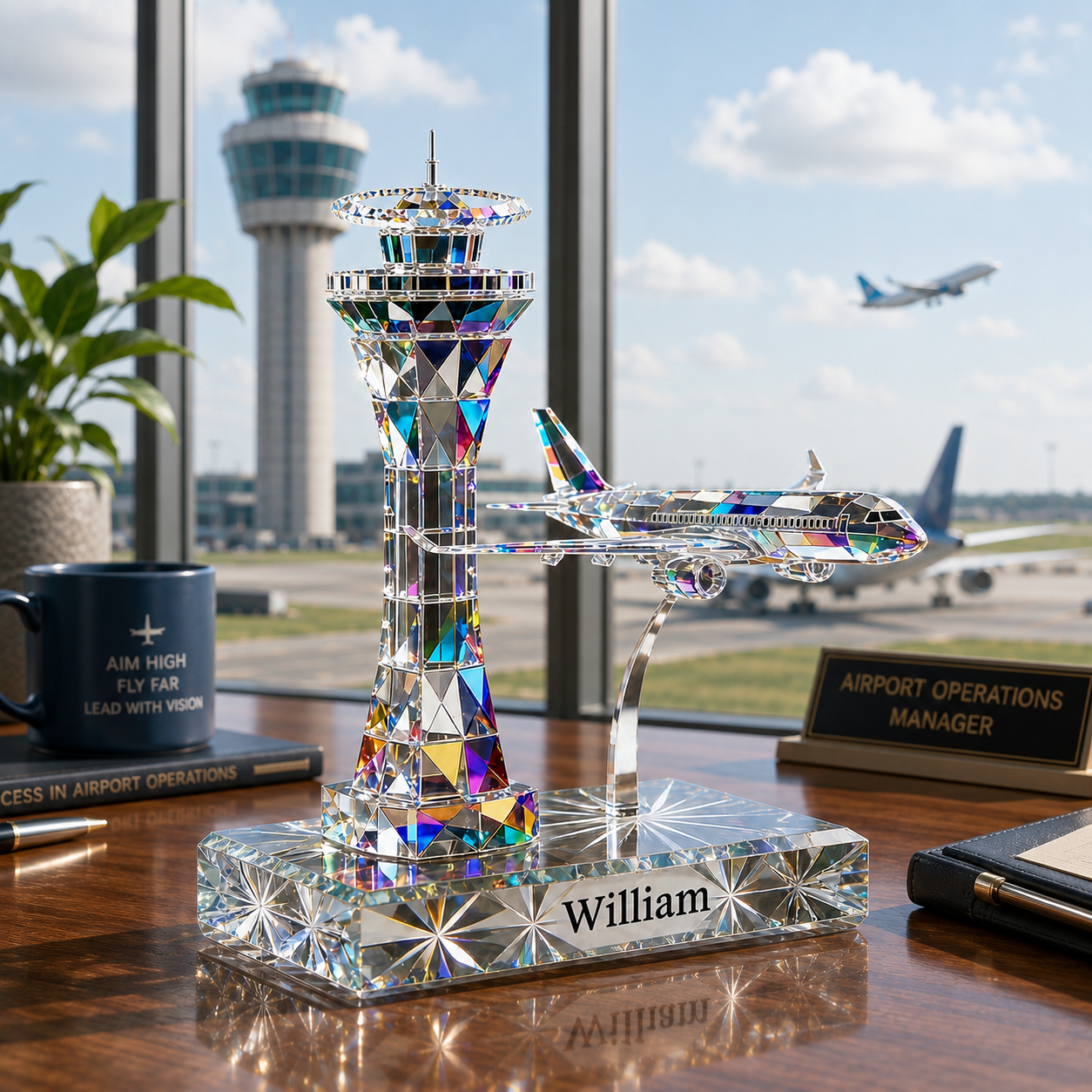 Personalized Air Traffic Control Tower 3D Effect Acrylic Plaque with Custom Name, Aviation Gift for Pilot, Airplane Desk Decor, Crystal Display