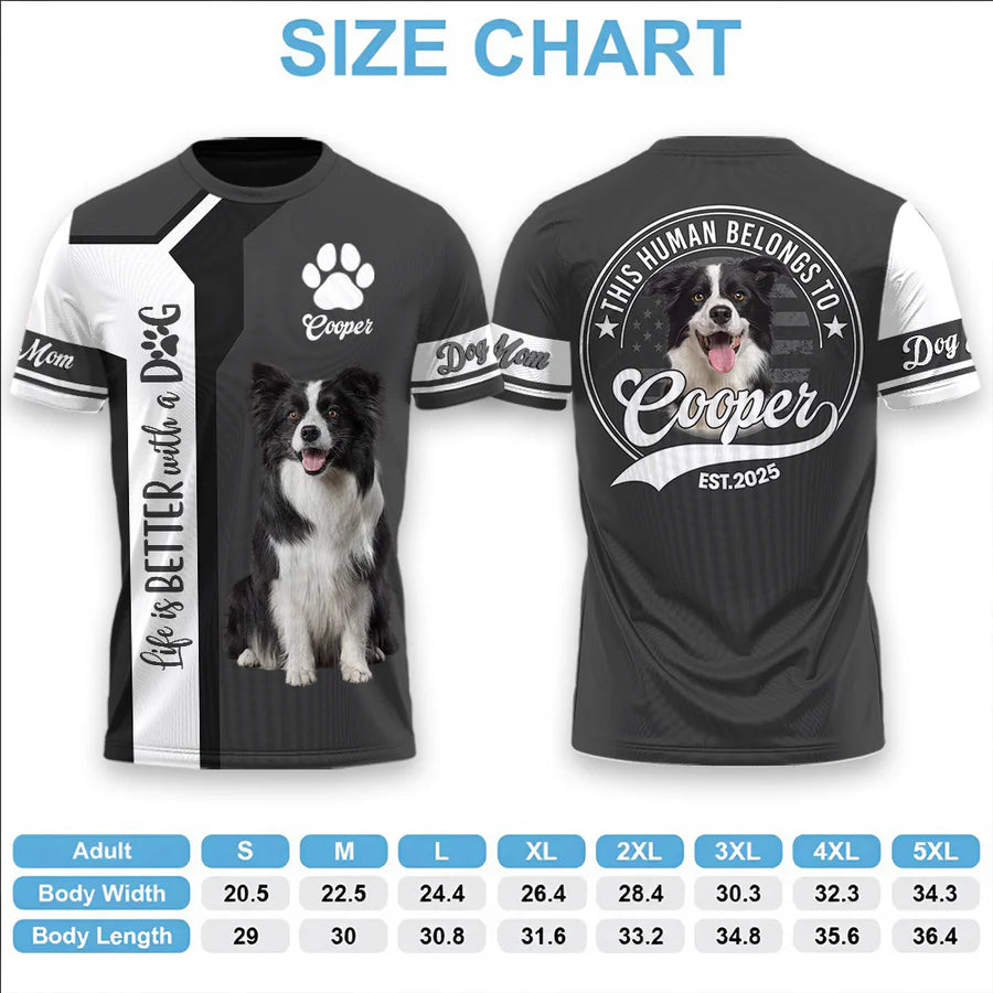 Personalized Dog Photo Shirt with Pet Name, Custom This Human Belongs to Dog T-Shirt, Gift for Dog Mom Dad Pet Lover
