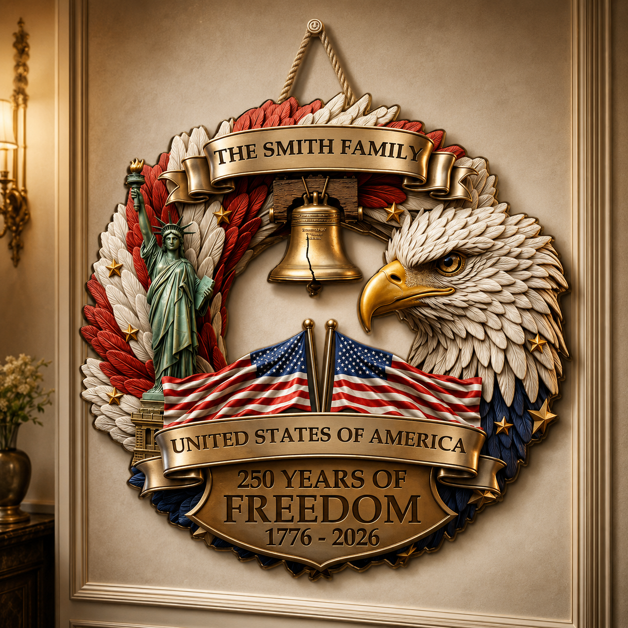 America 250 Years Strong Together Personalized Wood Sign – Custom Family Name Patriotic Decor