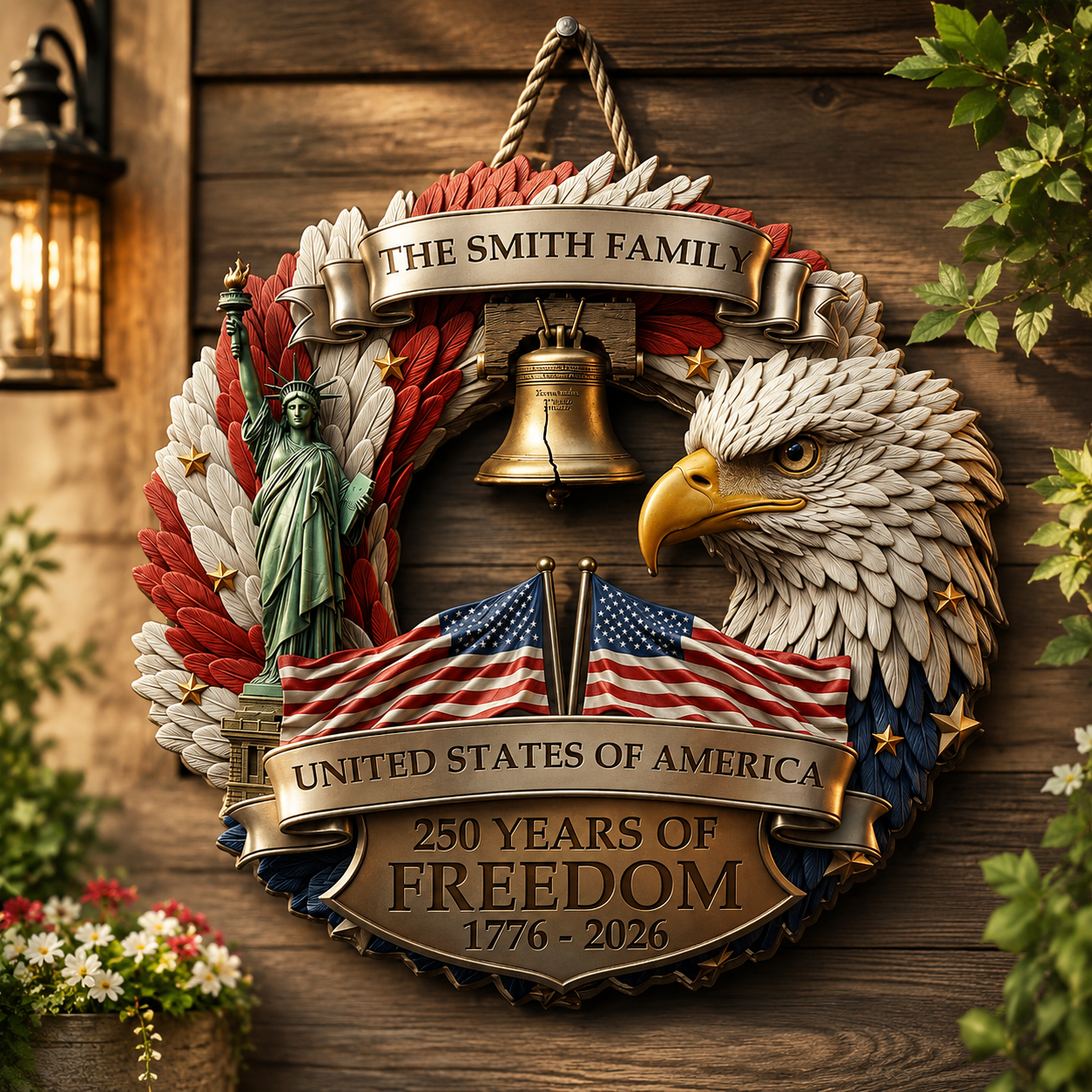 America 250 Years Strong Together Personalized Wood Sign – Custom Family Name Patriotic Decor