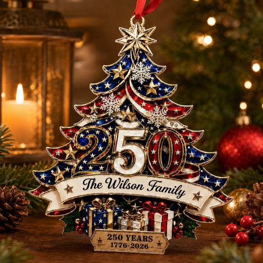 Custom 250th Anniversary Family Christmas Ornament, Personalized USA 1776–2026 Acrylic Tree Ornament, Patriotic Family Holiday Keepsake Gift