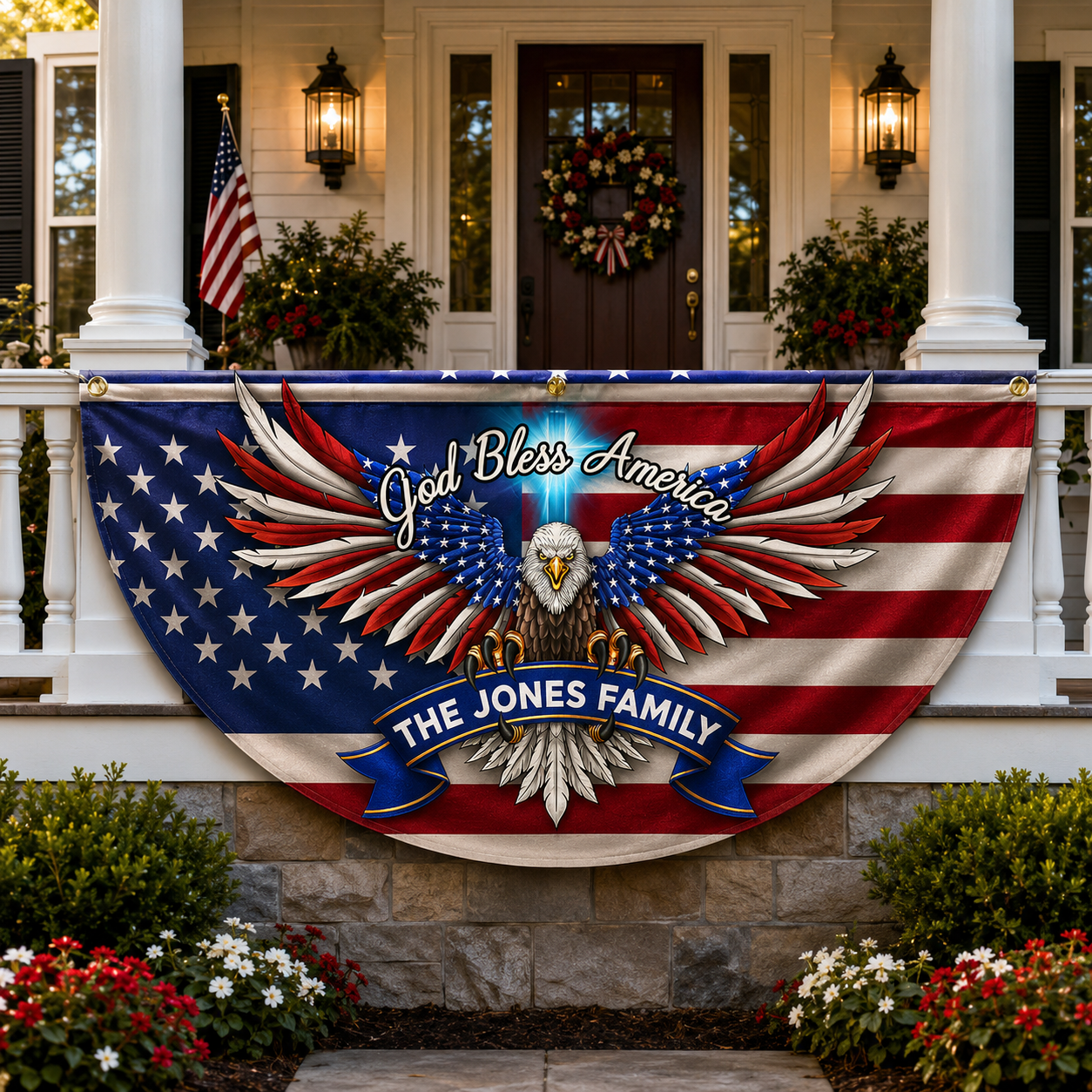 Personalized Faith Family Freedom American Fan Flag with Family Name