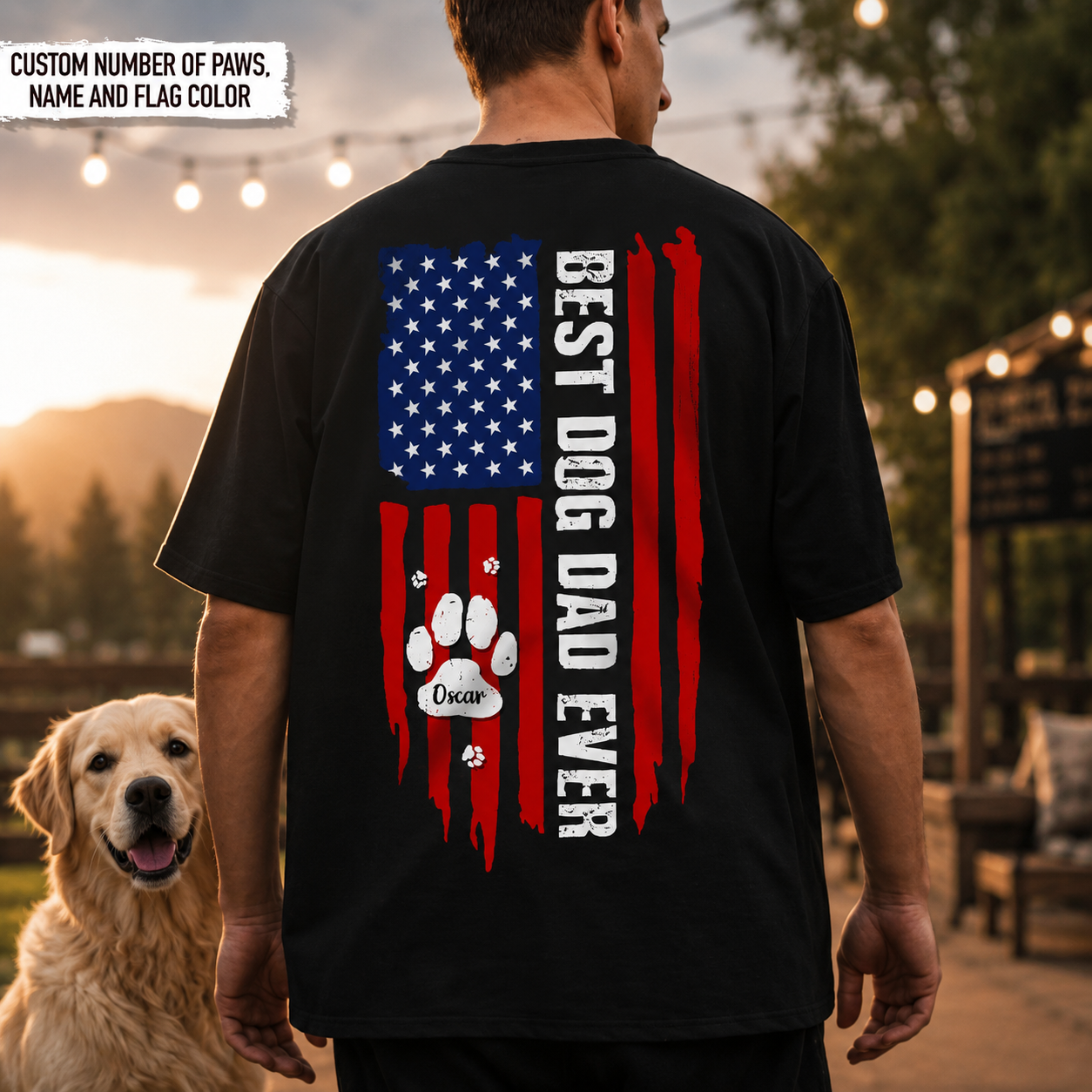 Best Dog Dad Ever American Flag Shirt – Personalized Paw Back Print
