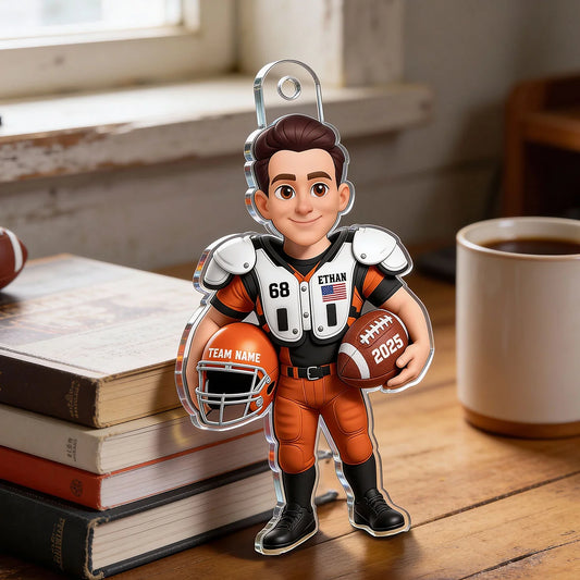 Personalized American Football Player Car Ornament, 3D Effect Acrylic Hanger, Gift for Football Lover Son Grandson Husband Dad