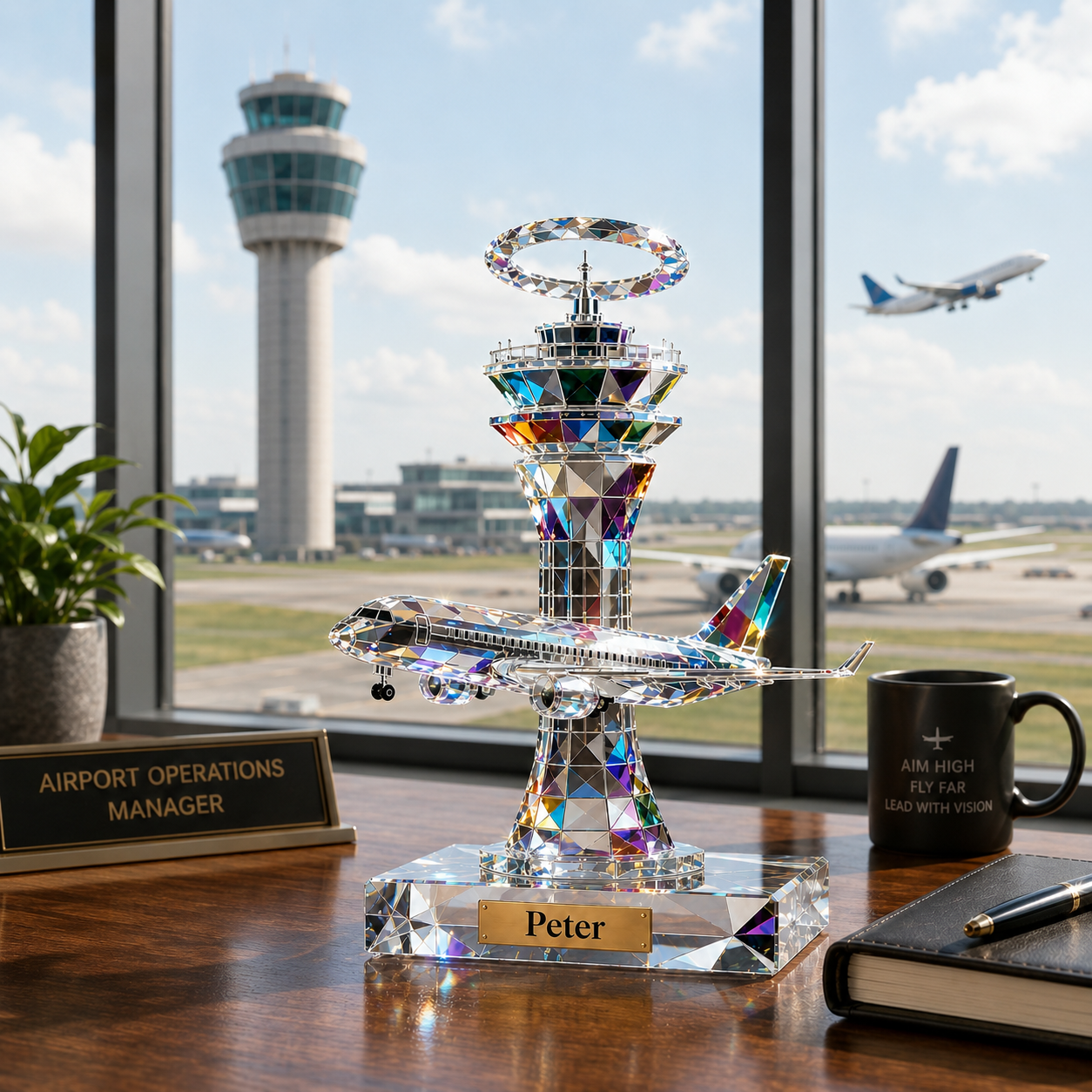 Personalized Air Traffic Control Tower 3D Effect Acrylic Plaque with Custom Name, Aviation Gift for Pilot, Airplane Desk Decor, Crystal Display