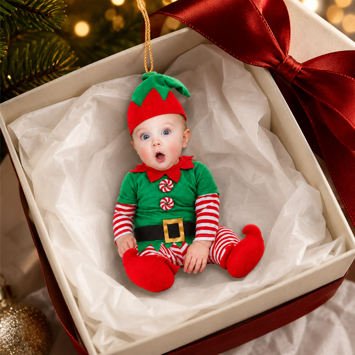 Baby's First Christmas Ornament 3D Effect, Personalized Newborn Photo Ornament, Custom Baby Elf Acrylic Christmas Keepsake Gift
