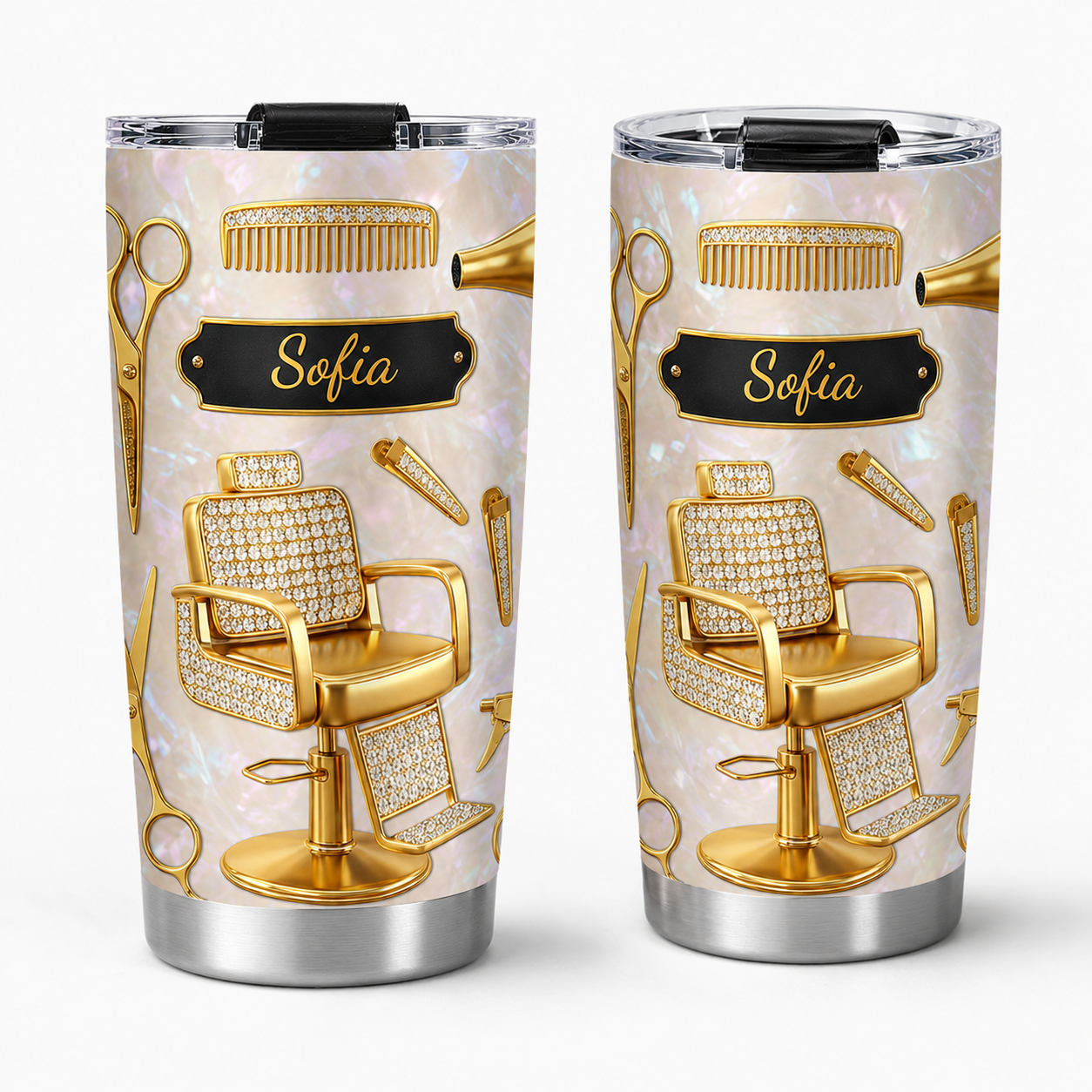 Personalisierter 20oz Barber-Becher mit Namen – Barber-Geschenk mit 3D-Effekt